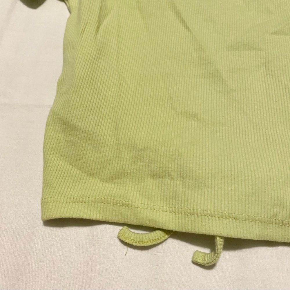 Zara Drawstring Scrunched V-Neck Cropped Ribbed T-Shirt Small - Picture 14 of 16
